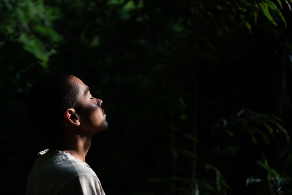 サニング(太陽を目を瞑って見る日光浴)でセロトニンが出て、不眠や不安の改善や自律神経を整えることにつながる。